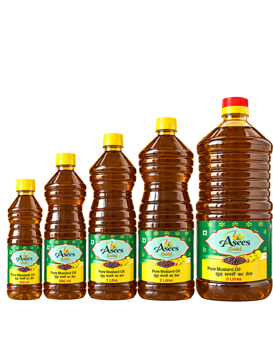 Asees Gold mustard oil bottles displayed at the shop