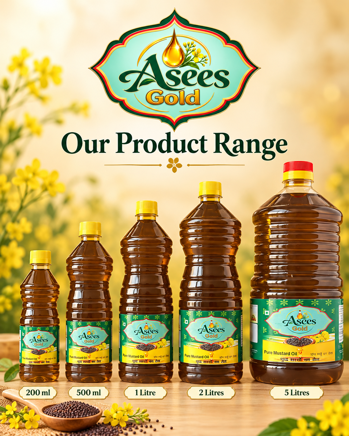 Original Asees Gold pure mustard oil bottles